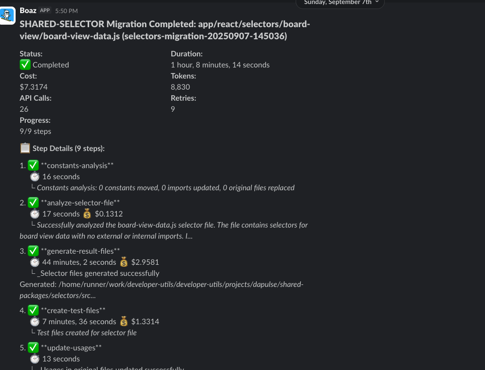 Slack message sent by Morphex